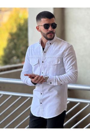 Slimfit Kesim Erkek Levi Model Cotton Cift Cepli Gömlek-BEYAZ