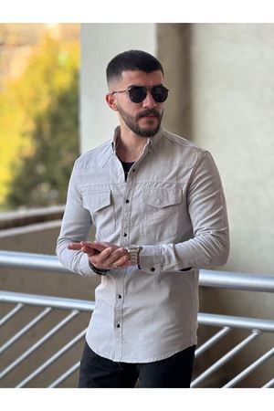 Slimfit Kesim Erkek Levi Model Cotton Cift Cepli Gömlek-GRİ