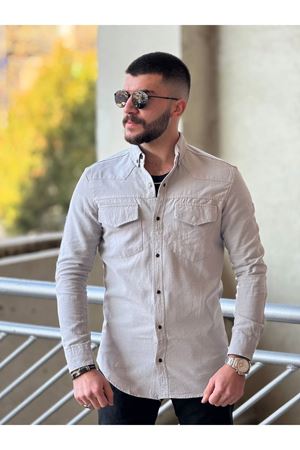 Slimfit Kesim Erkek Levi Model Cotton Cift Cepli Gömlek-GRİ