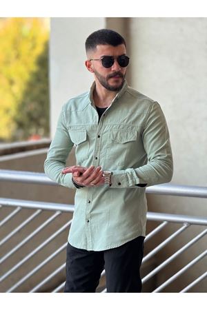Slimfit Kesim Erkek Levi Model Cotton Cift Cepli Gömlek-SU YESİLİ