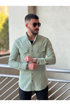 Slimfit Kesim Erkek Levi Model Cotton Cift Cepli Gömlek-SU YESİLİ