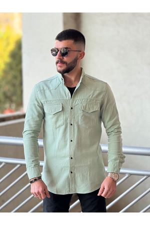 Slimfit Kesim Erkek Levi Model Cotton Cift Cepli Gömlek-SU YESİLİ