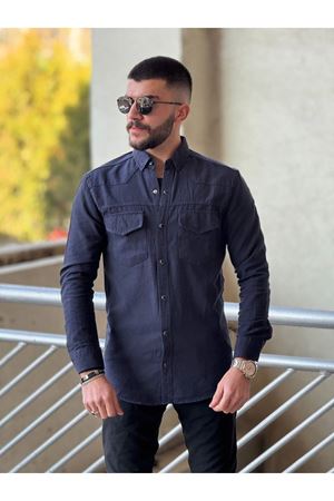 Slimfit Kesim Erkek Levi Model Cotton Cift Cepli Gömlek-LACİVERT