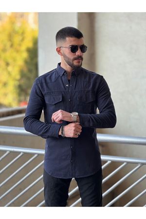 Slimfit Kesim Erkek Levi Model Cotton Cift Cepli Gömlek-LACİVERT