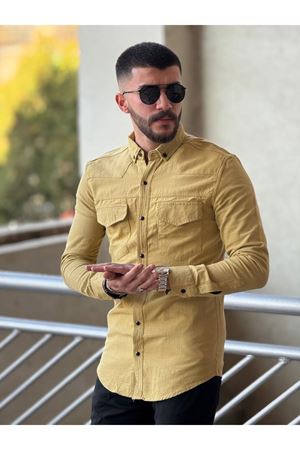Slimfit Kesim Erkek Levi Model Cotton Cift Cepli Gömlek-HARDAL