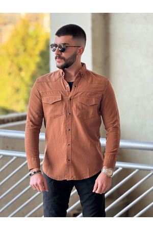 Slimfit Kesim Erkek Levi Model Cotton Cift Cepli Gömlek-KIREMIT