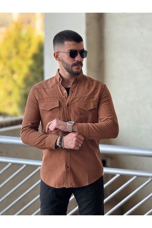 Slimfit Kesim Erkek Levi Model Cotton Cift Cepli Gömlek-KIREMIT