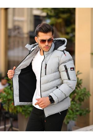 Slimfit Kesim Erkek Kapşonlu İçi Kürklü Astar Su Gecirmez Şişme Mont-SU YESİLİ