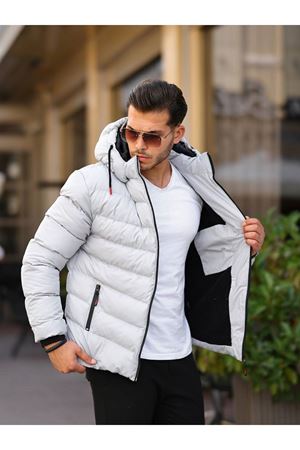 Slimfit Kesim Erkek Kapşonlu İçi Kürklü Astar Su Gecirmez Şişme Mont-SU YESİLİ