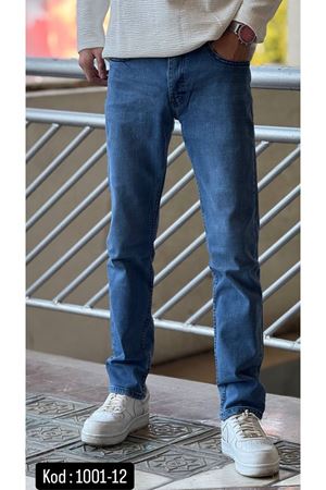 Regular Kesim Likralı Erkek Düz Desen Rahat Paca Kot Pantolon-KOD:1001-12