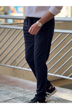 Slimfit Kesim Erkek Beli Bağlamalı Armür Desen Joger Pantolon-SİYAH