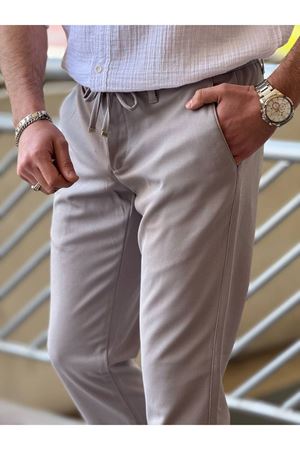 Slimfit Kesim Erkek Beli Bağlamalı Armür Desen Joger Pantolon-GRİ