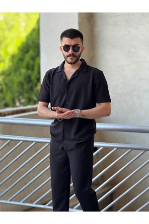 Slimfit Kesim Erkek Gömlek-Joger Pantolon İkili Alt Üst Takım-SİYAH