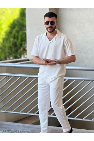 Slimfit Kesim Erkek Gömlek-Joger Pantolon İkili Alt Üst Takım-BEYAZ