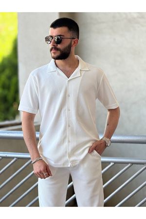 Slimfit Kesim Erkek Gömlek-Joger Pantolon İkili Alt Üst Takım-BEYAZ