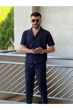 Slimfit Kesim Erkek Gömlek-Joger Pantolon İkili Alt Üst Takım-LACİVERT