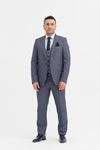Slimfit Kesim Yelekli Ekose Kombin Takım Elbise-MAVİ