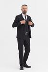 Slimfit Kesim Erkek Yelekli Çizgili Takım Elbise-SİYAH