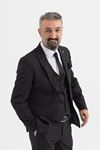 Slimfit Kesim Erkek Yelekli Çizgili Takım Elbise-SİYAH