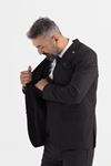 Slimfit Kesim Erkek Yelekli Çizgili Takım Elbise-SİYAH
