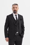 Slimfit Kesim Erkek Yelekli Çizgili Takım Elbise-SİYAH