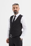 Slimfit Kesim Erkek Yelekli Çizgili Takım Elbise-SİYAH