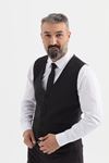 Slimfit Kesim Erkek Yelekli Çizgili Takım Elbise-SİYAH