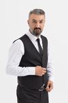 Slimfit Kesim Erkek Yelekli Çizgili Takım Elbise-SİYAH