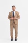 Armür Desen Slimfit Kesim Takım Elbise-KREM