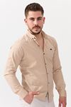 Slimfit Kesim Duz Desen Keten Gomlek-KREM