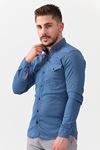 Slimfit Kesim Duz Desen Cepli Gomlek-MAVİ