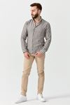 Slimfit Kesim Cizgili Desen Keten Gomlek-SİYAH