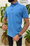 Slimfit Kesim Erkek Örgü Yaka Oxford Kumaş Tshirt-TURKUAZ