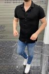 Slimfit Kesim Erkek Örme Desenli Flanen Gömlek-SİYAH