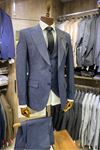 Slimfit Kesim Erkek Armur Desen Yelekli Takim Elbise-MAVİ