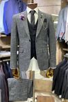 Slimfit Kesim Erkek Desenli Yelekli Takim Elbise-GRİ