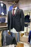 Slimfit Kesim Kus Gözü Desen Erkek Yelekli Takim Elbise-ANTRASİT
