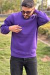Slimfit Kesim Erkek Sıfır Yaka 3 iplik Sardonlu Swetshirt-MOR