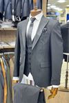 Slimfit Kesim Erkek Cizgili Yelekli Takim Elbise-SİYAH