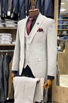 Slimfit Kesim Armur Desen Erkek Yelekli Takim Elbise-TAS