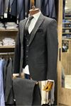 Slimfit Kesim Kumas Desenli Erkek Yelekli Takim Elbise-KÜL