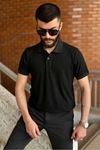 Slimfit Kesim Erkek Jakar Yakalı Desenli Tshirt-SİYAH-909