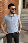 Slimfit Kesim Erkek Jakar Yakalı Desenli Tshirt-MAVİ-909