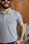 Slimfit Kesim Erkek Jakar Yakalı Desenli Tshirt-MAVİ-909