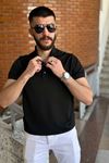 Slimfit Kesim Erkek Düz Desen Yakalı Tshirt-SİYAH-915