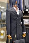Slimfit Kesim Erkek Kruvaze Cizgili Takım Elbise-SİYAH