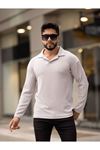 Slimfit Kesim Erkek Yakalı Uzun Kollu Sweatshirt-GRİ