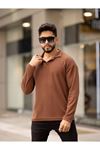 Slimfit Kesim Erkek Yakalı Uzun Kollu Sweatshirt-KAHVE