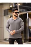 Slimfit Kesim Erkek Yakalı Uzun Kollu Sweatshirt-FÜME