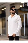 Slimfit Kesim Erkek Yakalı Uzun Kollu Sweatshirt-BEYAZ